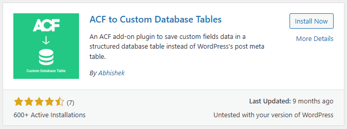 ACF to Custom Database Tables plugin