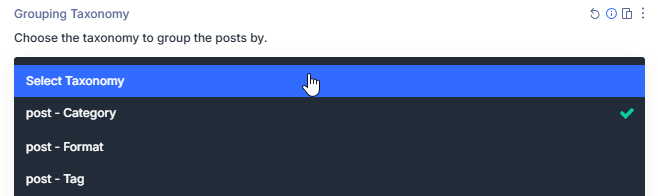 Select the taxonomy by which you want to group posts