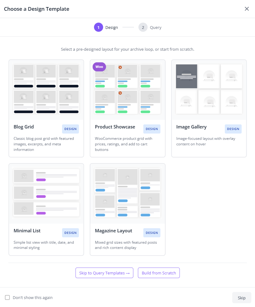 Archive Loop template picker UI