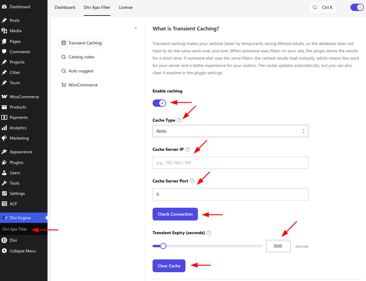 Transient caching Settings