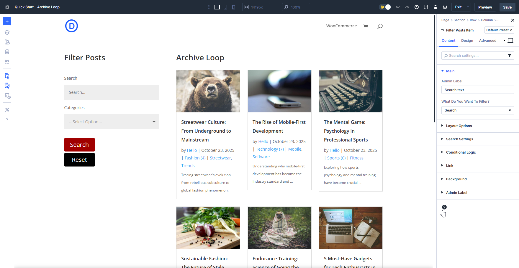 Adding a new filter item in the Divi Builder interface with the Add New Filter Item button highlighted