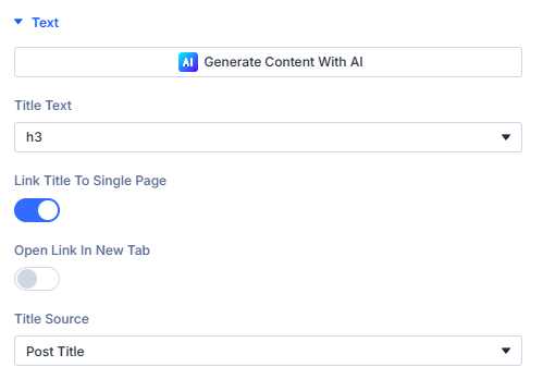 Main Settings panel showing heading tag selection and linking options
