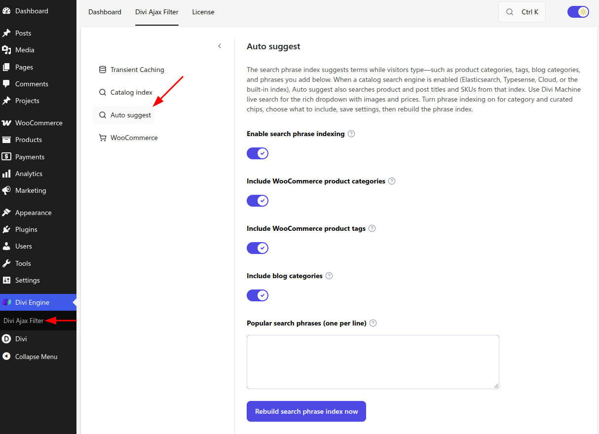 Auto Suggest Settings