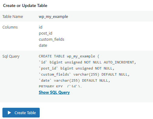 Create Custom Database Table