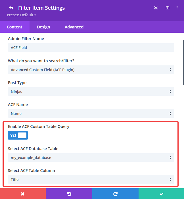 Filter Posts Module custom database settings