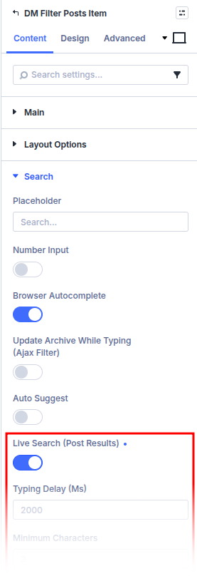 Enable Live Search
