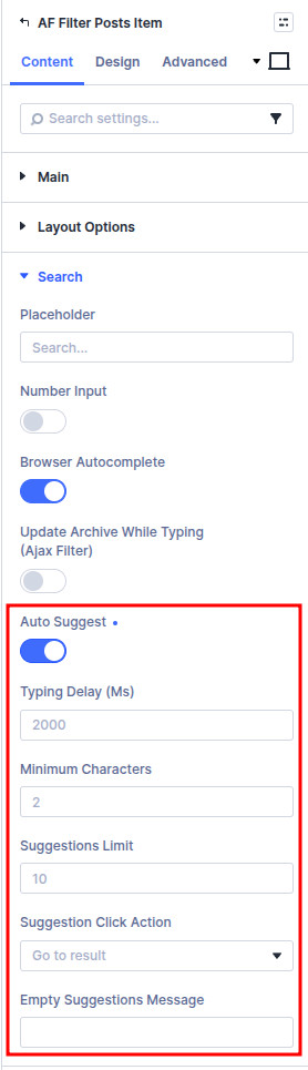 Enable auto suggest in filter