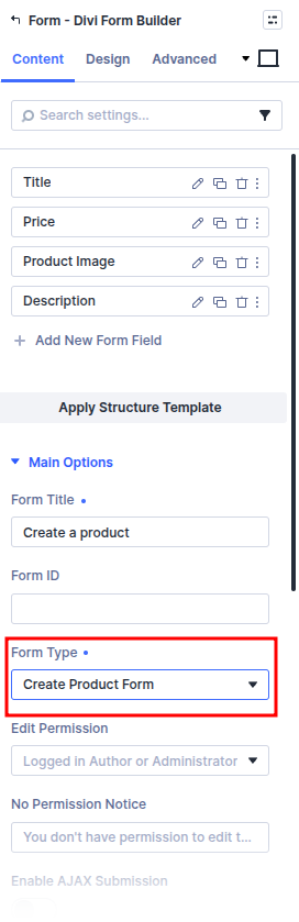 Create Product form