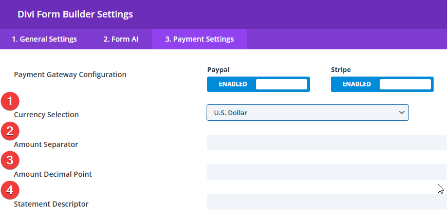 Global Form Payment Settings
