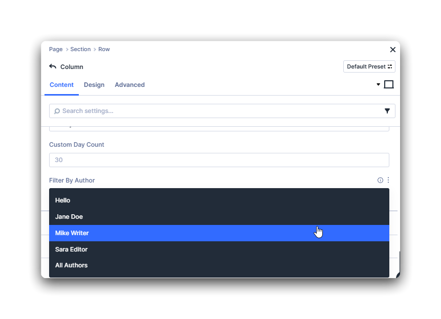 Filter posts by author or role in the Loop query options