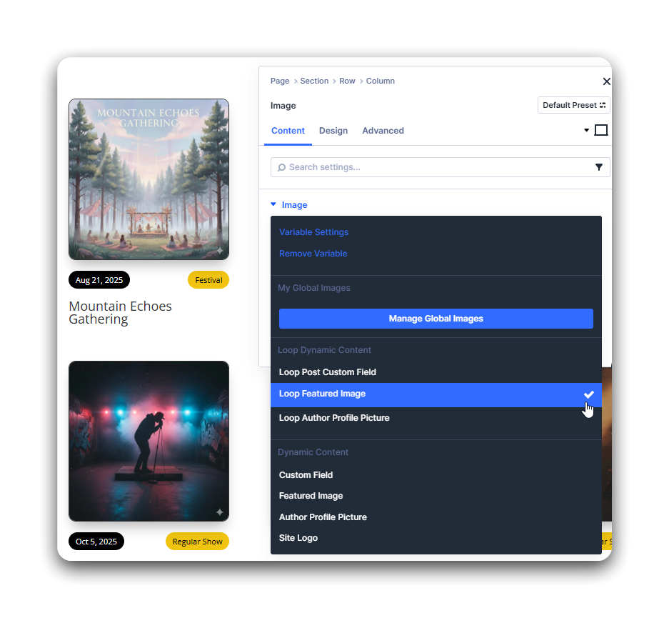 Bind the card modules to dynamic content