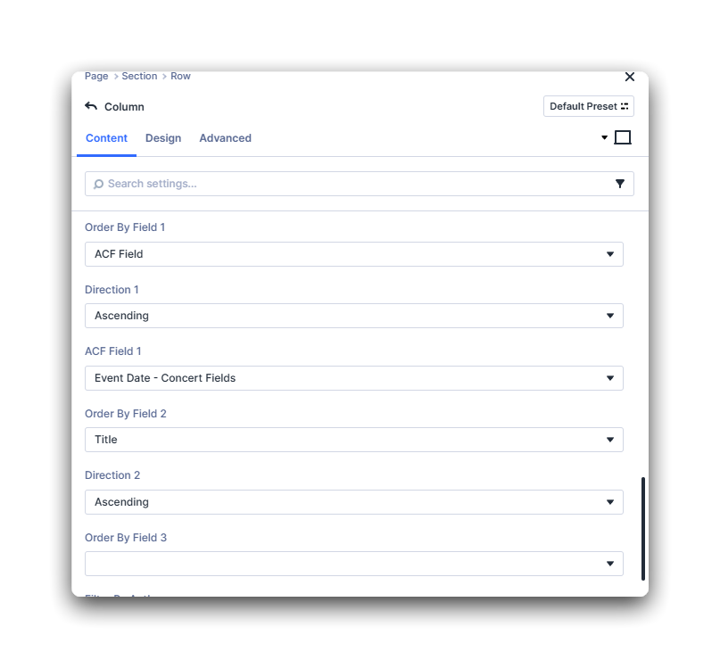 Configure multiple orderby rules in the Loop Extender panel