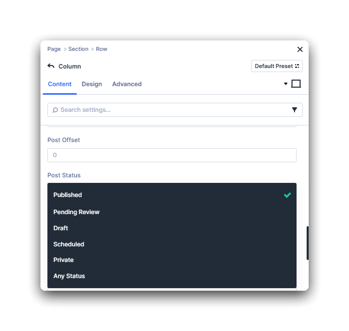 Select post statuses in the Loop settings