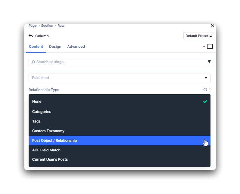 Select a relationship field in the Loop Extender query dropdown