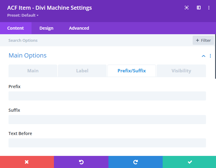 ACF Item Prefix/Suffix Tab