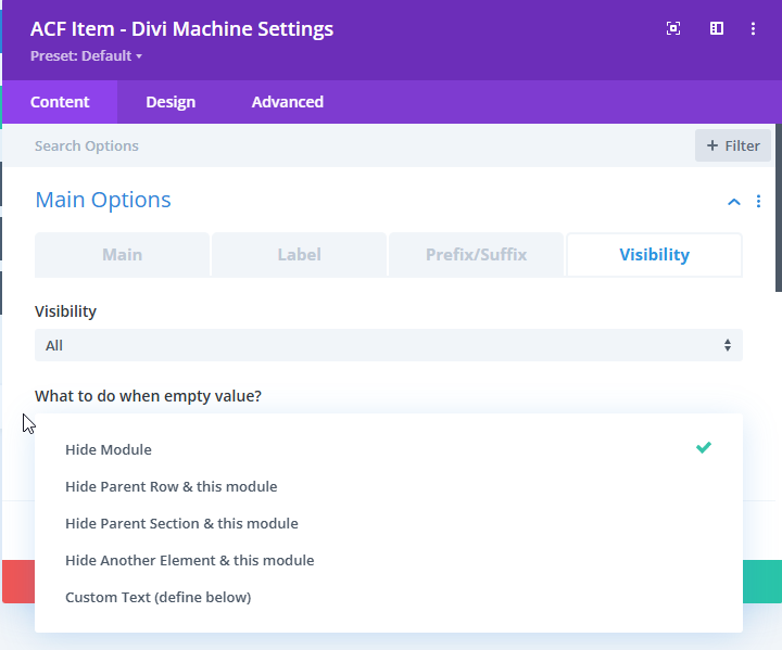 ACF Item Visibility Tab