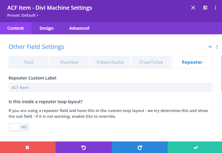 Screenshot showing Repeater field usage.