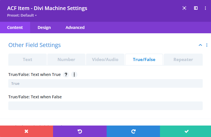 Screenshot showing True/False options.