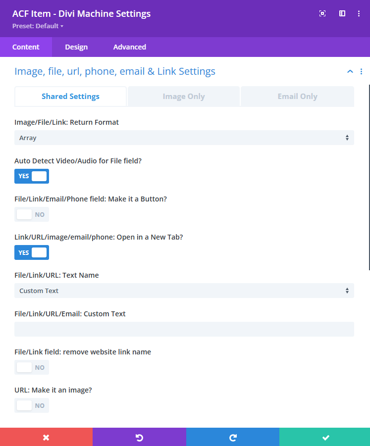 Shared Settings Screenshot