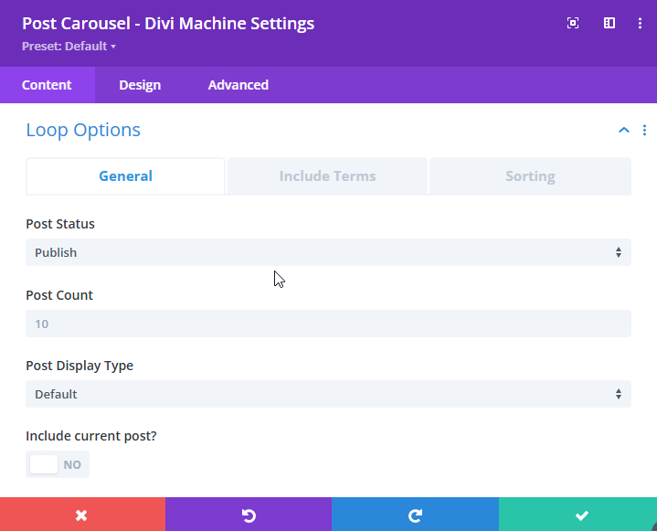 Post Carousel module General Loop Options