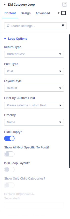 Category Loop module settings