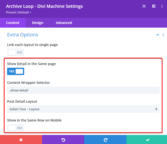 Post Detail on Same Page Settings