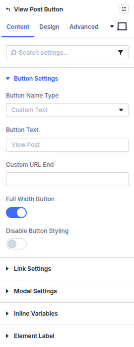 View Post Module button settings