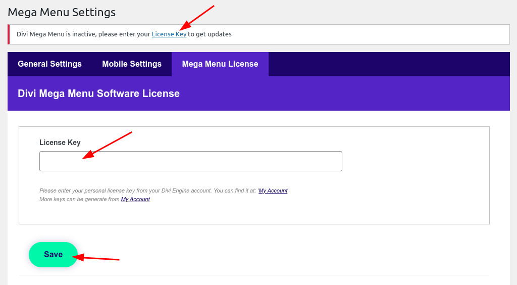 Add Divi Mega Menu License
