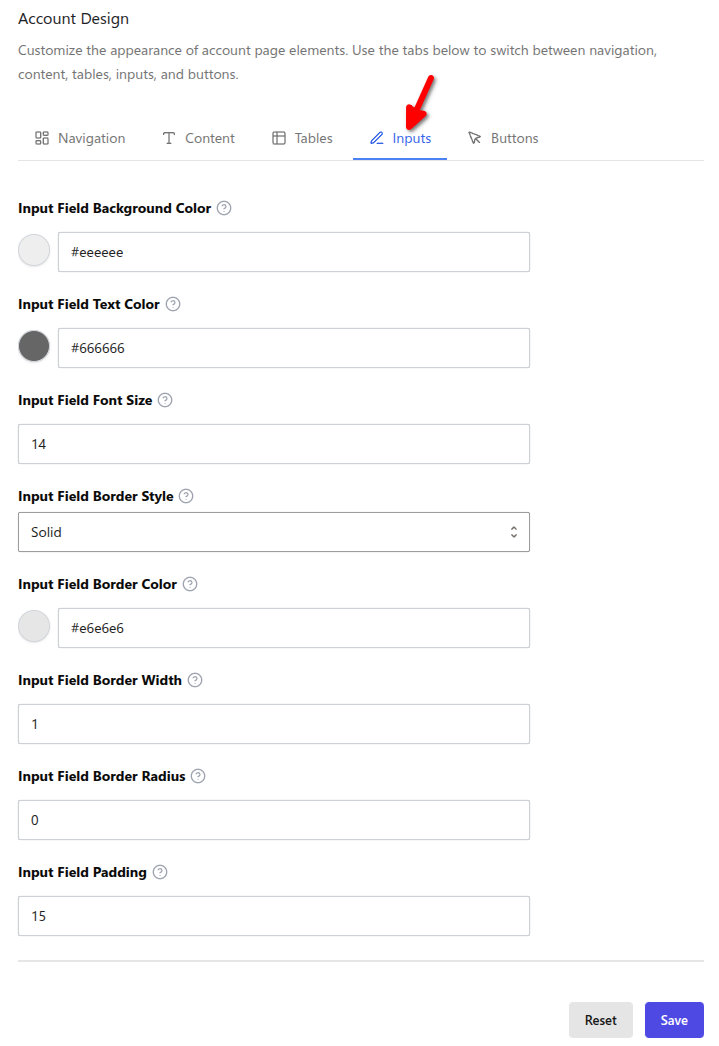 Account inputs