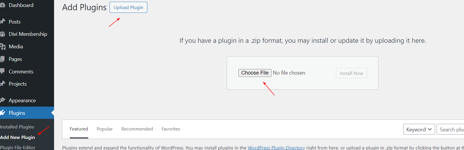 Install Divi Membership