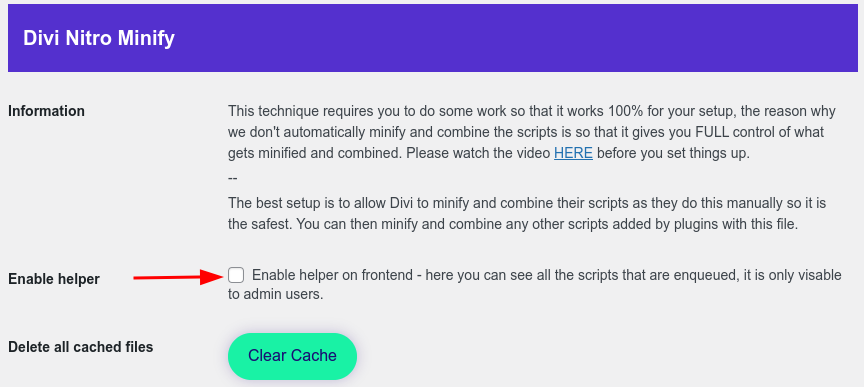 Enable Helper in Nitro Minify page