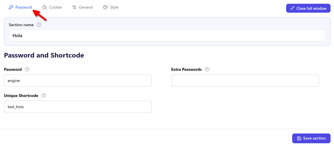 Password tab